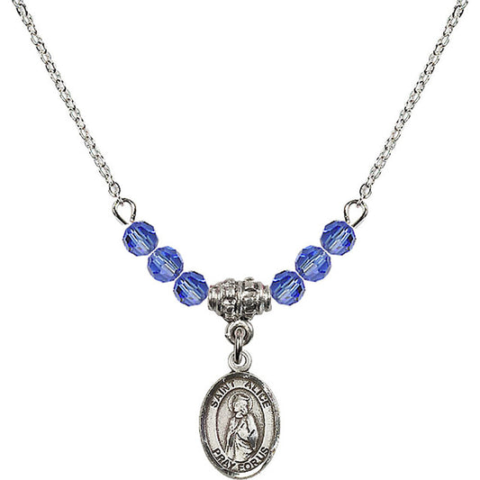 Sterling Silver Saint Alice Birthstone Necklace with Sapphire Beads - 9248