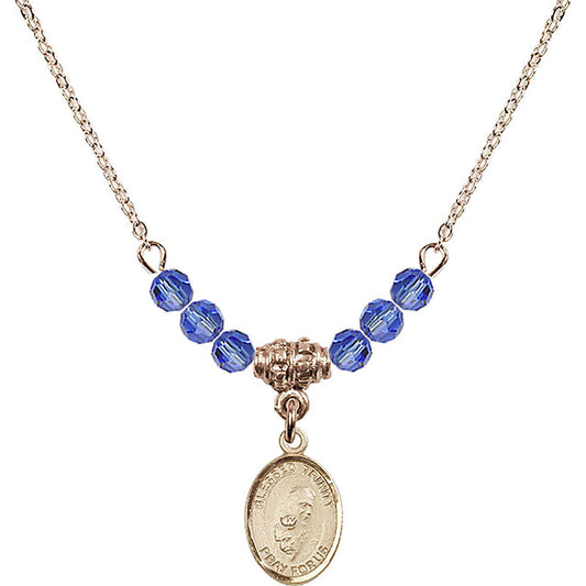 14kt Gold Filled Blessed Trinity Birthstone Necklace with Sapphire Beads - 9249