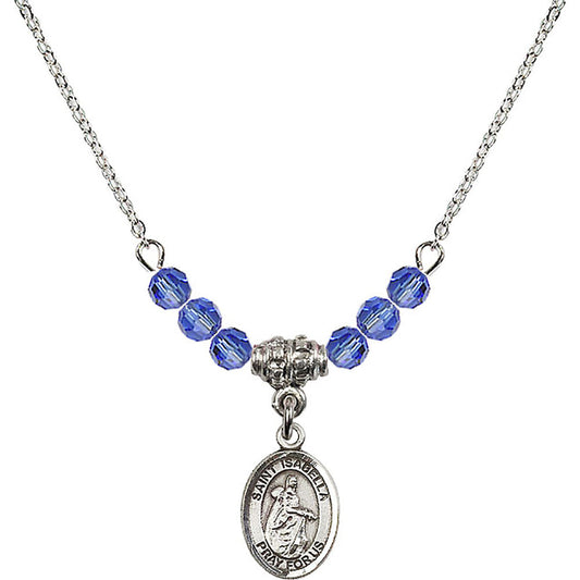 Sterling Silver Saint Isabella of Portugal Birthstone Necklace with Sapphire Beads - 9250