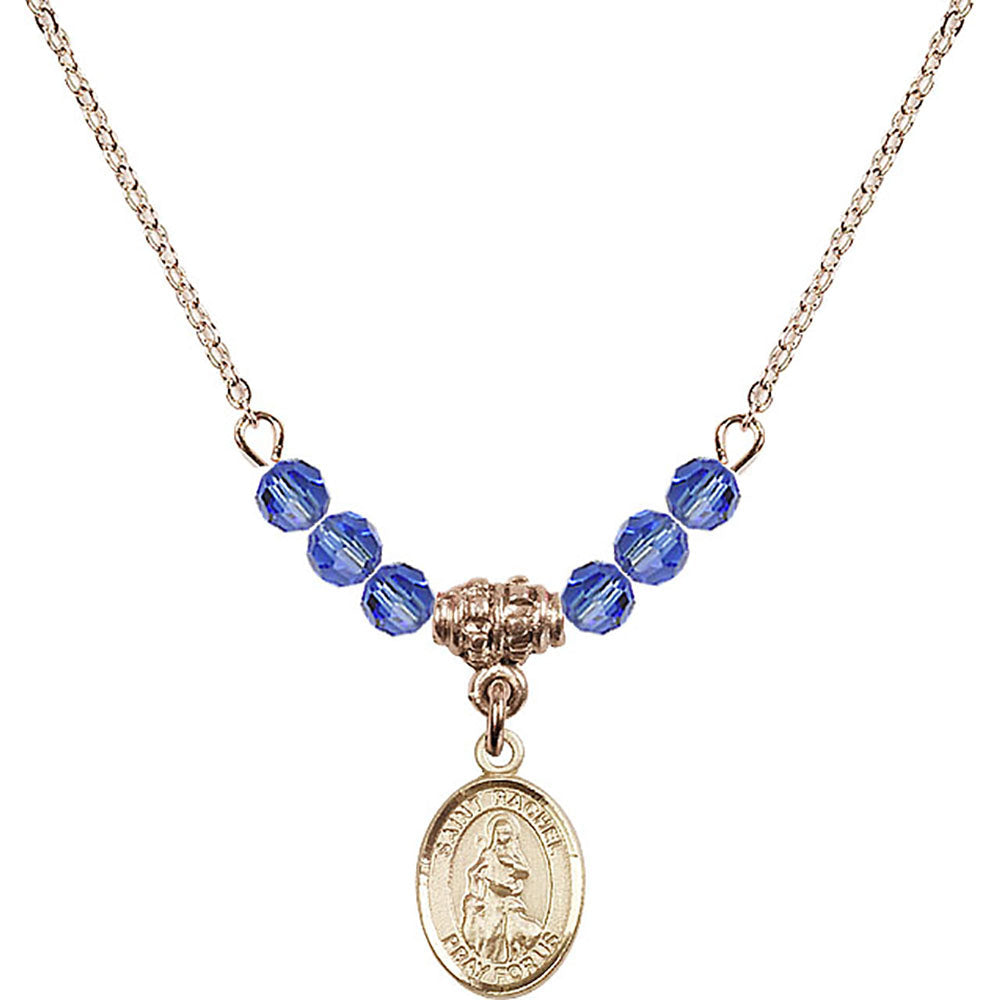 14kt Gold Filled Saint Rachel Birthstone Necklace with Sapphire Beads - 9251