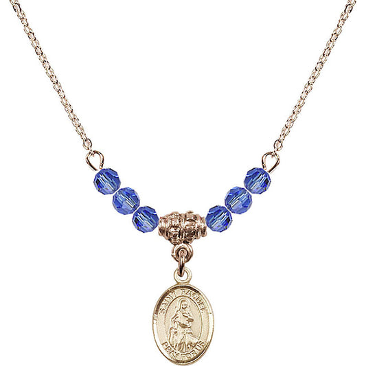 14kt Gold Filled Saint Rachel Birthstone Necklace with Sapphire Beads - 9251