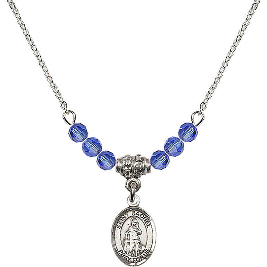 Sterling Silver Saint Rachel Birthstone Necklace with Sapphire Beads - 9251