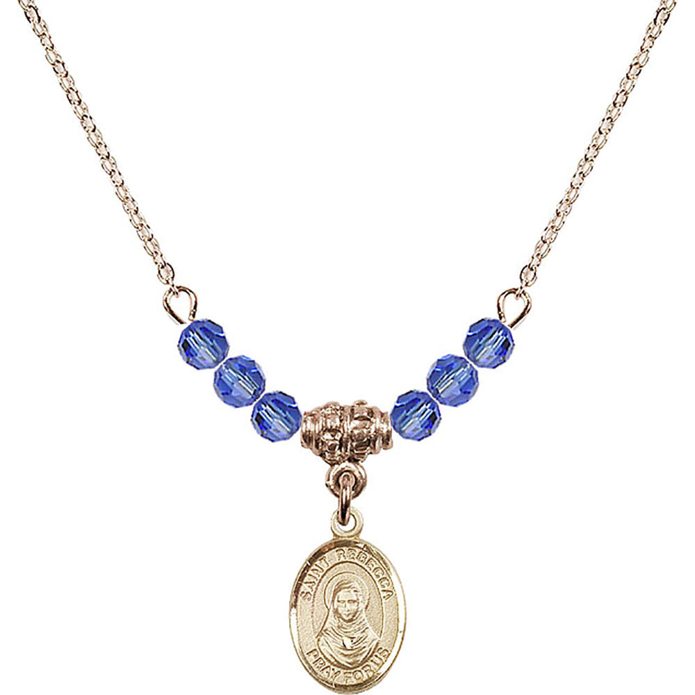 14kt Gold Filled Saint Rebecca Birthstone Necklace with Sapphire Beads - 9252
