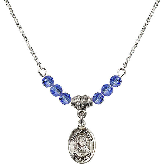 Sterling Silver Saint Rebecca Birthstone Necklace with Sapphire Beads - 9252