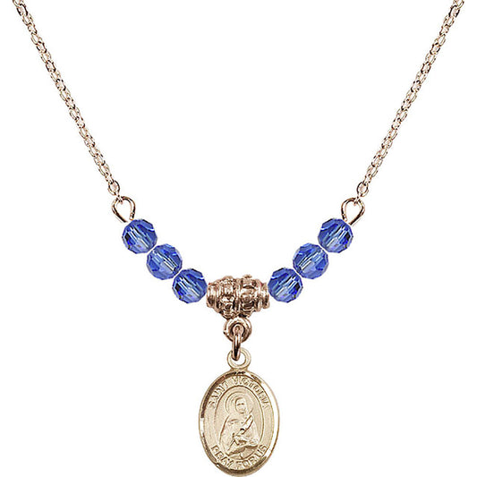 14kt Gold Filled Saint Victoria Birthstone Necklace with Sapphire Beads - 9253
