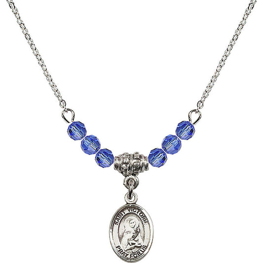 Sterling Silver Saint Victoria Birthstone Necklace with Sapphire Beads - 9253