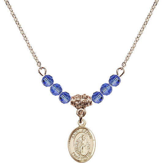 14kt Gold Filled Saint Aaron Birthstone Necklace with Sapphire Beads - 9254