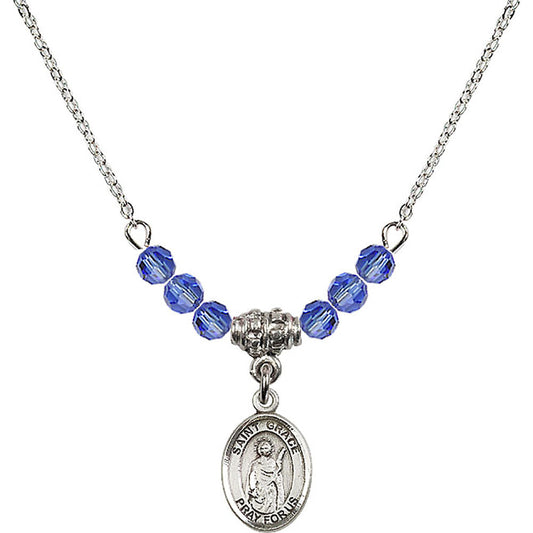 Sterling Silver Saint Grace Birthstone Necklace with Sapphire Beads - 9255
