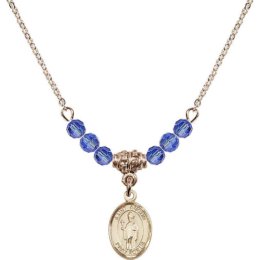14kt Gold Filled Saint Austin Birthstone Necklace with Sapphire Beads - 9256