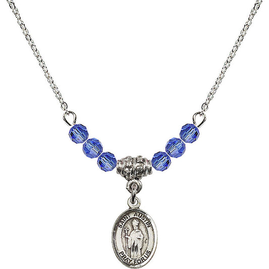 Sterling Silver Saint Austin Birthstone Necklace with Sapphire Beads - 9256