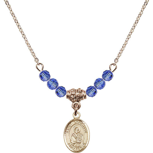 14kt Gold Filled Saint Christian Demosthenes Birthstone Necklace with Sapphire Beads - 9257