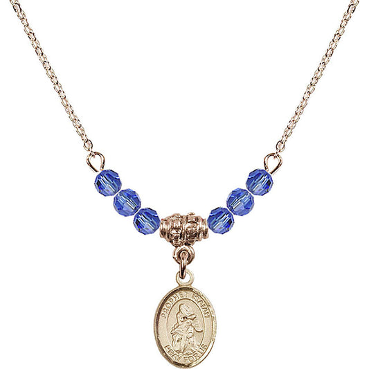 14kt Gold Filled Saint Isaiah Birthstone Necklace with Sapphire Beads - 9258