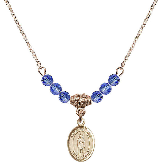 14kt Gold Filled Saint Samuel Birthstone Necklace with Sapphire Beads - 9259
