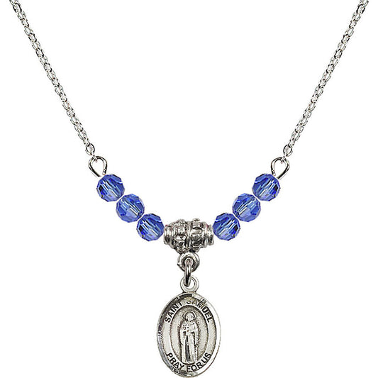 Sterling Silver Saint Samuel Birthstone Necklace with Sapphire Beads - 9259