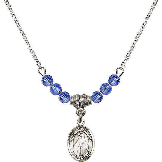 Sterling Silver Saint Hildegard von Bingen Birthstone Necklace with Sapphire Beads - 9260