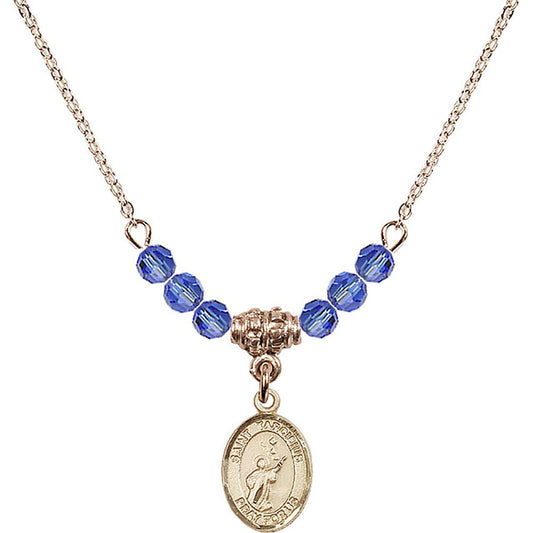 14kt Gold Filled Saint Tarcisius Birthstone Necklace with Sapphire Beads - 9261