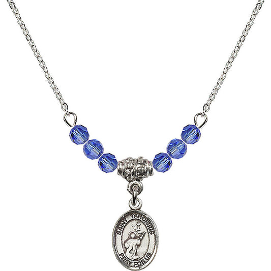 Sterling Silver Saint Tarcisius Birthstone Necklace with Sapphire Beads - 9261