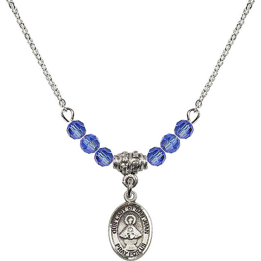 Sterling Silver Our Lady of San Juan Birthstone Necklace with Sapphire Beads - 9263