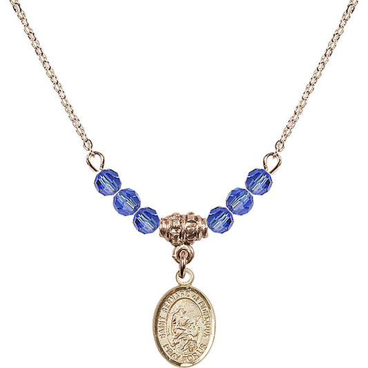 14kt Gold Filled Saint Bernard of Montjoux Birthstone Necklace with Sapphire Beads - 9264