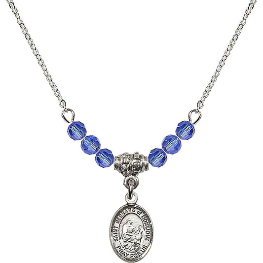 Sterling Silver Saint Bernard of Montjoux Birthstone Necklace with Sapphire Beads - 9264