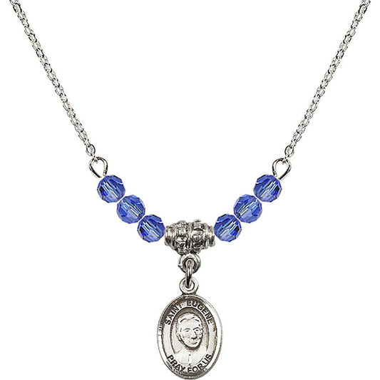 Sterling Silver Saint Eugene de Mazenod Birthstone Necklace with Sapphire Beads - 9266