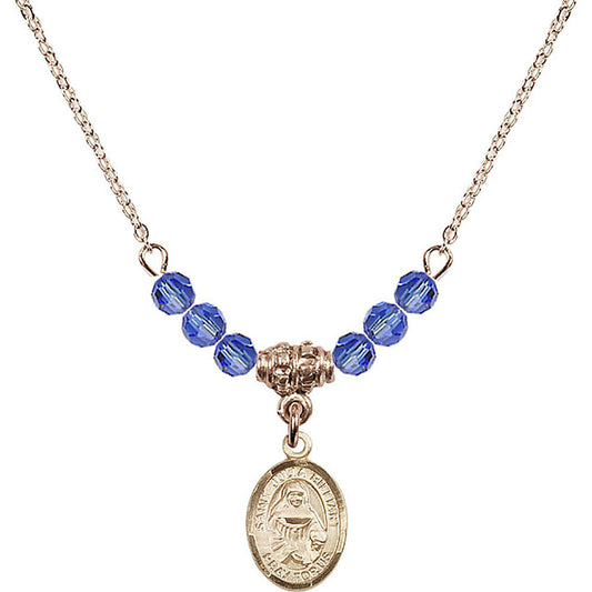 14kt Gold Filled Saint Julia Billiart Birthstone Necklace with Sapphire Beads - 9267