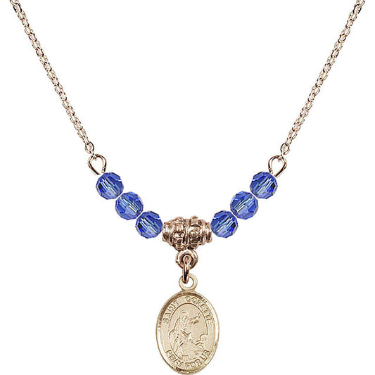 14kt Gold Filled Saint Colette Birthstone Necklace with Sapphire Beads - 9268