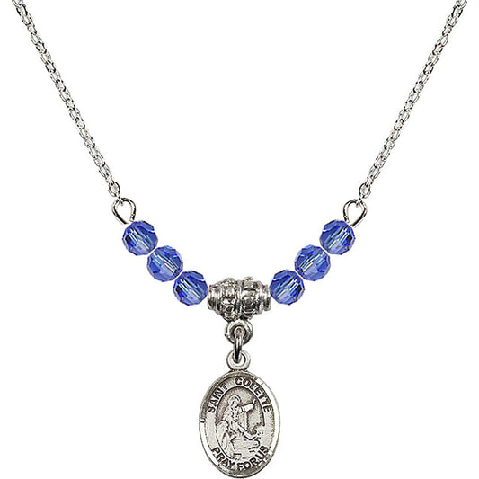 Sterling Silver Saint Colette Birthstone Necklace with Sapphire Beads - 9268