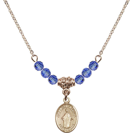 14kt Gold Filled Our Lady of Africa Birthstone Necklace with Sapphire Beads - 9269