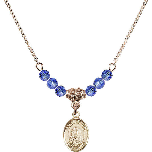 14kt Gold Filled Saint Bruno Birthstone Necklace with Sapphire Beads - 9270