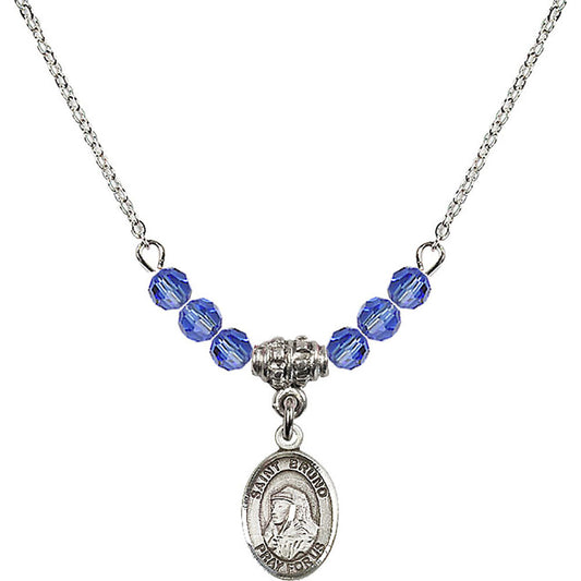 Sterling Silver Saint Bruno Birthstone Necklace with Sapphire Beads - 9270