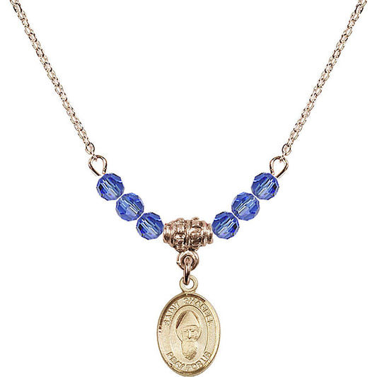 14kt Gold Filled Saint Sharbel Birthstone Necklace with Sapphire Beads - 9271