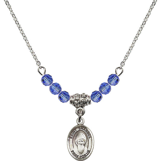 Sterling Silver Saint Sharbel Birthstone Necklace with Sapphire Beads - 9271