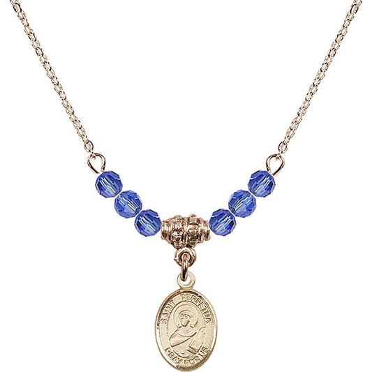 14kt Gold Filled Saint Perpetua Birthstone Necklace with Sapphire Beads - 9272