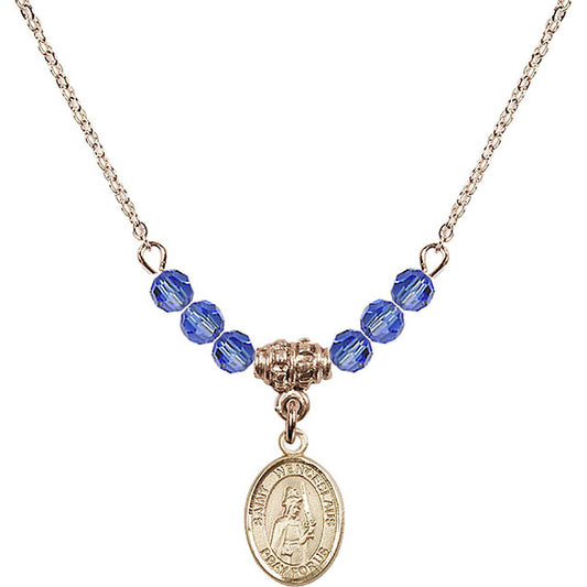 14kt Gold Filled Saint Wenceslaus Birthstone Necklace with Sapphire Beads - 9273