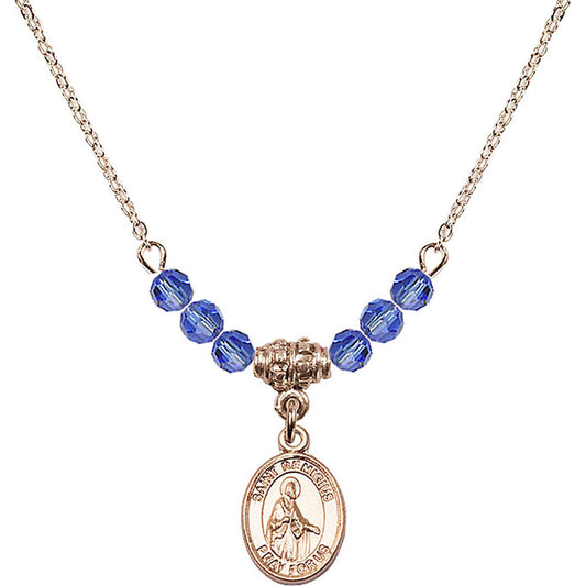 14kt Gold Filled Saint Remigius of Reims Birthstone Necklace with Sapphire Beads - 9274
