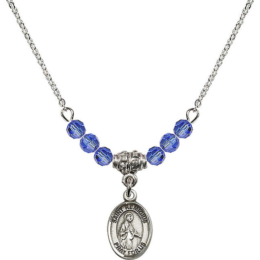 Sterling Silver Saint Remigius of Reims Birthstone Necklace with Sapphire Beads - 9274