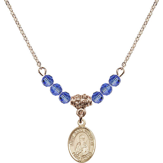 14kt Gold Filled Saint Basil the Great Birthstone Necklace with Sapphire Beads - 9275