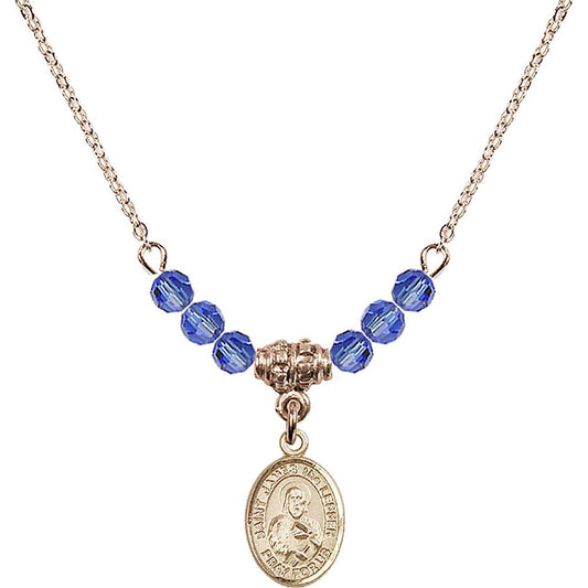 14kt Gold Filled Saint James the Lesser Birthstone Necklace with Sapphire Beads - 9277