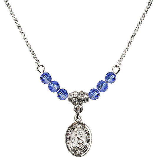 Sterling Silver Saint James the Lesser Birthstone Necklace with Sapphire Beads - 9277