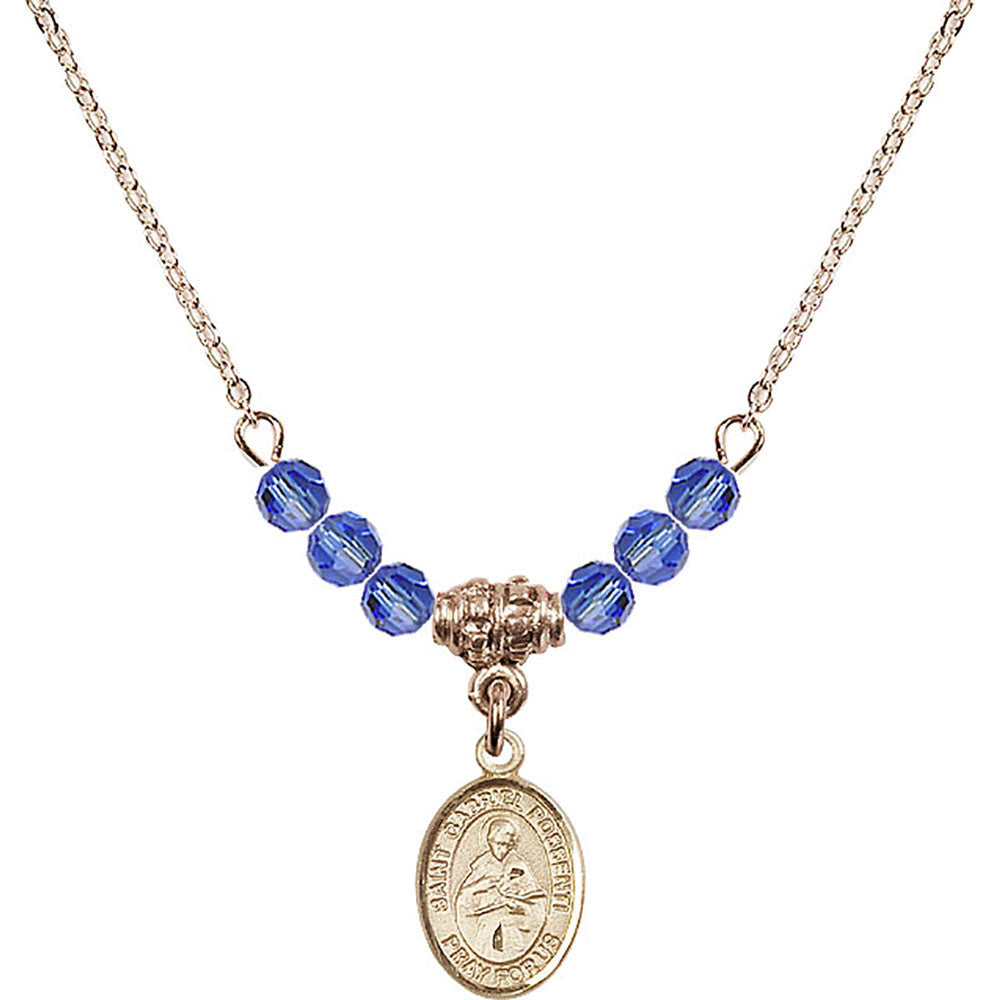 14kt Gold Filled Saint Gabriel Possenti Birthstone Necklace with Sapphire Beads - 9279