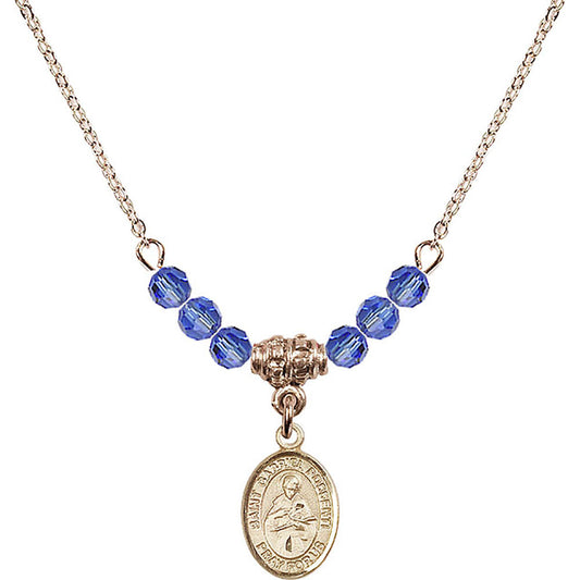14kt Gold Filled Saint Gabriel Possenti Birthstone Necklace with Sapphire Beads - 9279