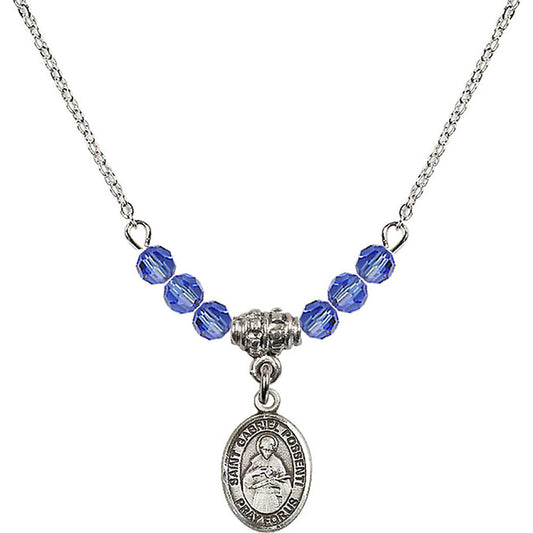 Sterling Silver Saint Gabriel Possenti Birthstone Necklace with Sapphire Beads - 9279