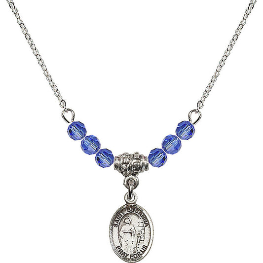 Sterling Silver Saint Susanna Birthstone Necklace with Sapphire Beads - 9280