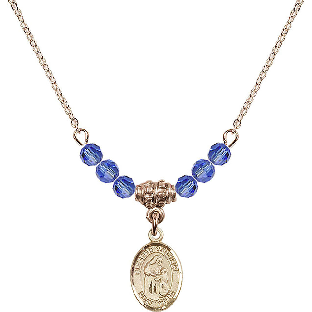 14kt Gold Filled Blessed Caroline Gerhardinger Birthstone Necklace with Sapphire Beads - 9281
