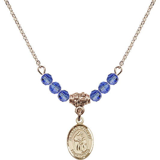 14kt Gold Filled Blessed Caroline Gerhardinger Birthstone Necklace with Sapphire Beads - 9281