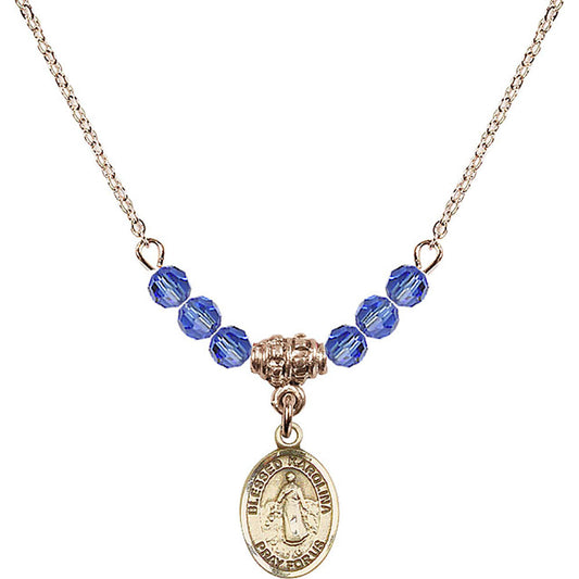 14kt Gold Filled Blessed Karolina Kozkowna Birthstone Necklace with Sapphire Beads - 9283