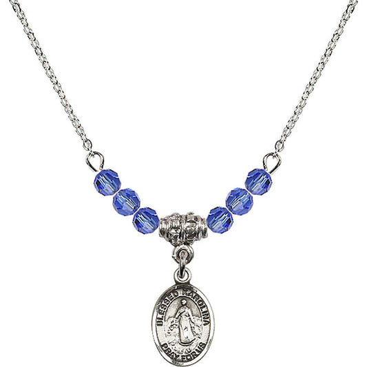 Sterling Silver Blessed Karolina Kozkowna Birthstone Necklace with Sapphire Beads - 9283