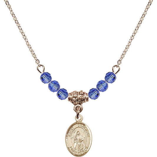 14kt Gold Filled Saint Deborah Birthstone Necklace with Sapphire Beads - 9286
