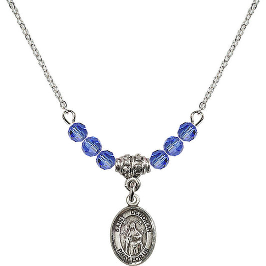 Sterling Silver Saint Deborah Birthstone Necklace with Sapphire Beads - 9286